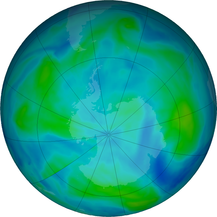 Antarctic ozone map for 13 March 2017